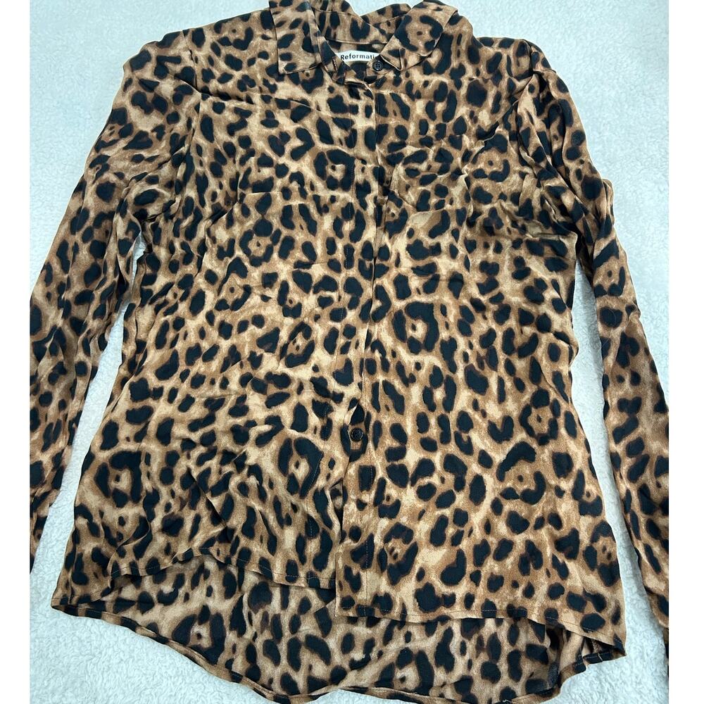 Reformation Violet Leopard Print Blouse Size Medium - Picture 2 of 5
